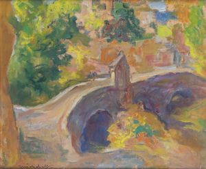 MARIO MICHELETTI Balzola Monferrato (AL) 1892 - 1975 Torino - Ponte a sera (Ponte a Toirano) 1974