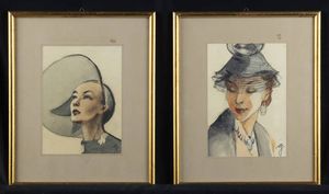 GOLIA (Eugenio Colmo) Torino 1885 - 1967 - Coppia di volti femminili