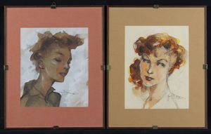 GOLIA (Eugenio Colmo) Torino 1885 - 1967 - Coppia di volti di fanciulle