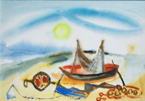 ENRICO PAULUCCI Genova 1901 - 1999 Torino - Barca spiaggiata