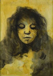 ENRICO COLOMBOTTO ROSSO Torino 1925 - 2013 Casale Monferrato (AL) - Volto su fondo verde 1970