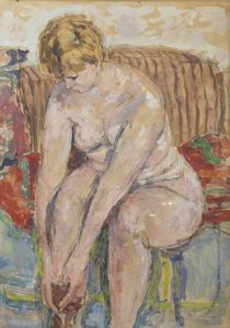 MASSIMO QUAGLINO Refrancore (AT) 1899 - 1982 Torino - Nuda che si infila le calze