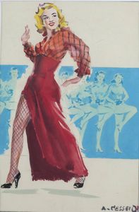 ANGELO CESSELON Settimo di Cinto Caomaggiore 1922  Velletri 1992 - Signora in rosso