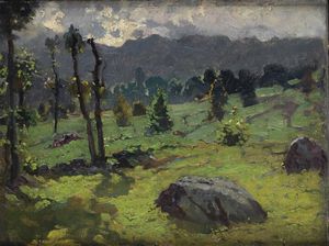 GIOVANNI GUARLOTTI Galliate (NO) 1869 - 1954 Torino - Paesaggio montano