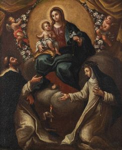 PITTORE ANONIMO Fine XVIII secolo - Madonna con Bambino e Santi