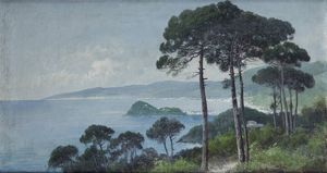 HENRY MARKO' Firenze 1855 - 1921 Lavagna (GE) - Scorcio di mare con pini