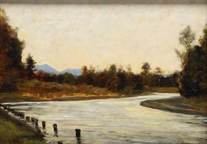 GUIDO MONTEZEMOLO Mondov (CN) 1878 - 1941 Torino - Paesaggio fluviale 1896