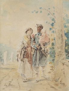 INDUNO GEROLAMO (Attribuito) Milano 1825 - 1890 - Il ritorno del soldato