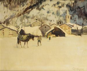 OTTORINO CAMPAGNARI Mestre (VE) 1910 - 1982 Torino - Entreves-Sotto la neve (Courmayeur)