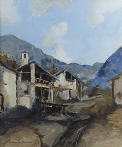 EDMONDO MANEGLIA Koziu (Turchia) 1925 - 2003 Torino - Paesaggio con chiesa