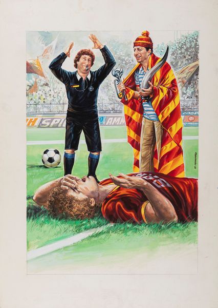 S. Spataro : Il tifoso, larbitro e il calciatore  - Asta Bozzetti Cinematografici   - Associazione Nazionale - Case d'Asta italiane