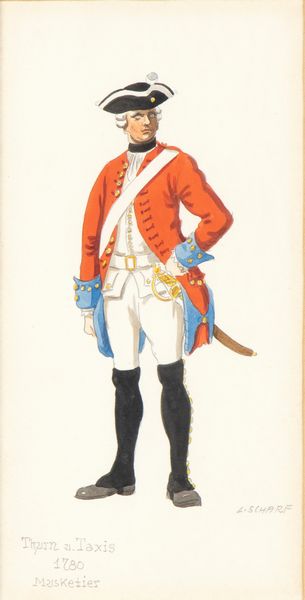 Goauche raffigurante moschettiere del 18 secolo . Firmato L. Scharf  - Asta Militaria, Medaglie e Ordini Cavallereschi - Associazione Nazionale - Case d'Asta italiane