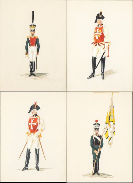 4 Gouache raffiguranti varie uniformi dell' esercito imperiale russo  - Asta Militaria, Medaglie e Ordini Cavallereschi - Associazione Nazionale - Case d'Asta italiane