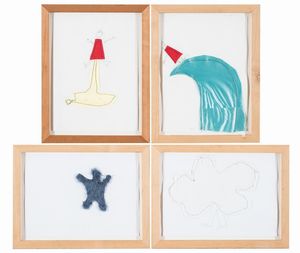 Tere Recarens - Lotto unico composto da n.4 ricami e tecnica mista su carta