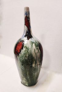 GUIDO GAMBONE - Bottiglia in ceramica smaltata e decorata