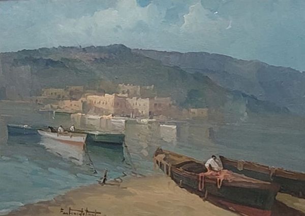 Fortunato  Fontana (Napoli 1936 - ? ) : Marina con barche  - Asta Dipinti e sculture del XIX secolo - Associazione Nazionale - Case d'Asta italiane