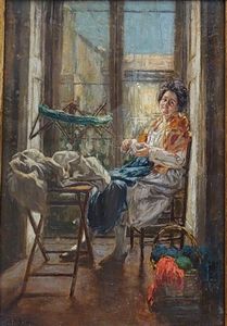 Gennaro Bottiglieri (Napoli 1899 - 1965) - Donna al telaio
