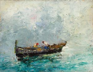 Leonardo Bazzaro (Milano, 1853 - 1937) - Pesca al Lago