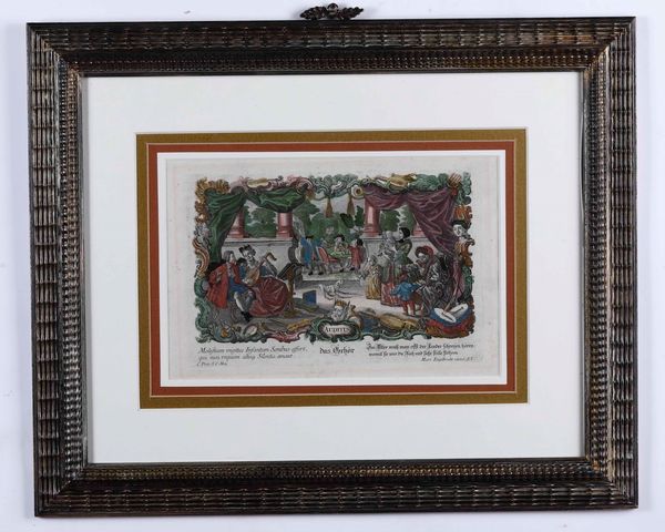 Martin Endelbrecht (1684-1756) I cinque sensi. Serie completa di incisioni originali a bulino, con coloritura coeva. Met� secolo XVIII  - Asta Antiquariato - Associazione Nazionale - Case d'Asta italiane