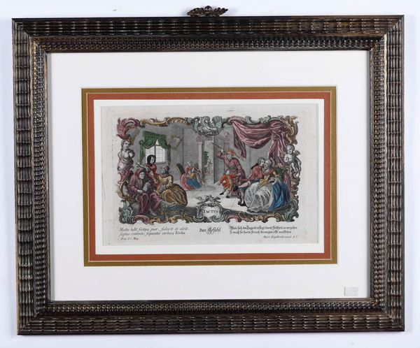 Martin Endelbrecht (1684-1756) I cinque sensi. Serie completa di incisioni originali a bulino, con coloritura coeva. Met� secolo XVIII  - Asta Antiquariato - Associazione Nazionale - Case d'Asta italiane