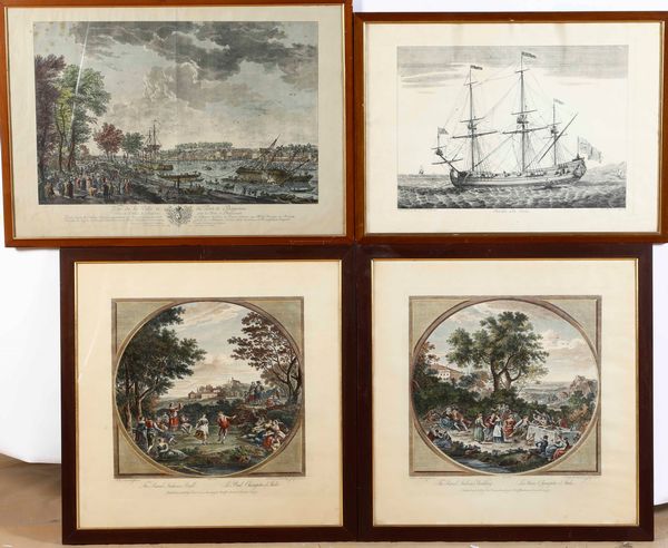 Quattro grandi incisioni decorative, Inghilterra Francia XX secolo  - Asta Antiquariato - Associazione Nazionale - Case d'Asta italiane