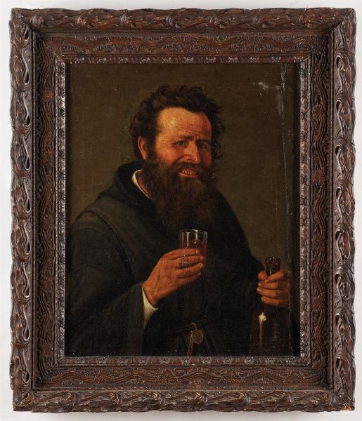 Pittore del XIX secolo Ritratto di frate bevitore  - Asta Antiquariato - Associazione Nazionale - Case d'Asta italiane