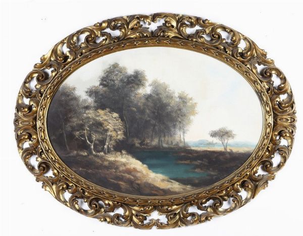 Scuola del XIX secolo Paesaggio fluviale  - Asta Antiquariato - Associazione Nazionale - Case d'Asta italiane