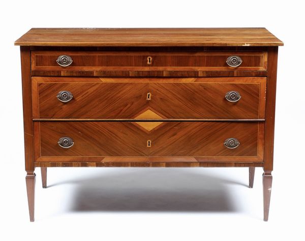 Cassettone lastronato in noce. XVIII-XIX secolo  - Asta Antiquariato - Associazione Nazionale - Case d'Asta italiane