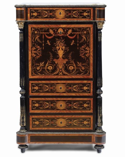 Secretaire in legno ebanizzato, lastronato ed intarsiato. XIX secolo  - Asta Antiquariato - Associazione Nazionale - Case d'Asta italiane