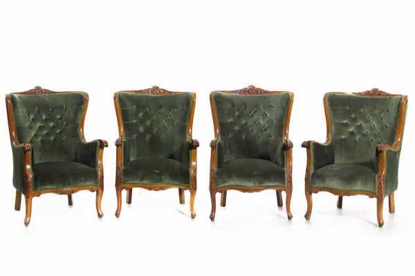 Quattro poltrone Luigi Filippo in legno intagliato, XIX secolo  - Asta Antiquariato - Associazione Nazionale - Case d'Asta italiane