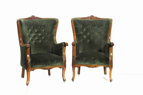 Quattro poltrone Luigi Filippo in legno intagliato, XIX secolo  - Asta Antiquariato - Associazione Nazionale - Case d'Asta italiane