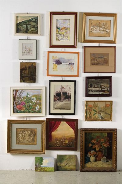 16 dipinti in cornice di autori vari  - Asta Antiquariato - Associazione Nazionale - Case d'Asta italiane