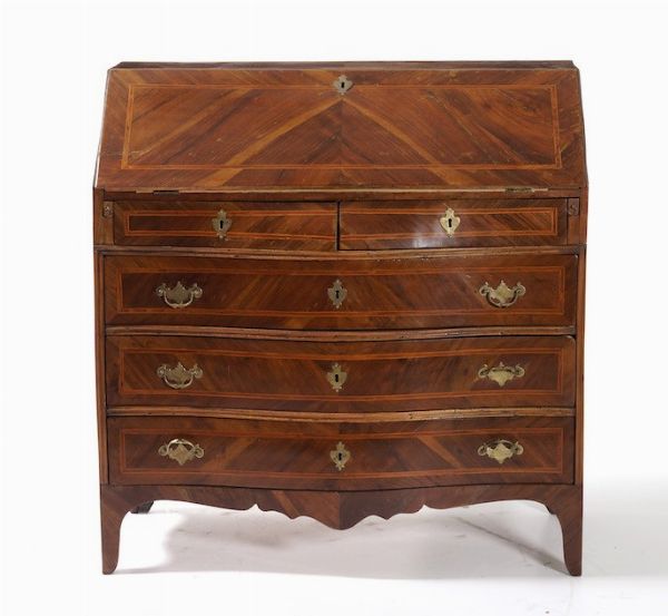 Ribalta in legno lastronato, intarsiato e filettato. XVIII secolo  - Asta Antiquariato - Associazione Nazionale - Case d'Asta italiane