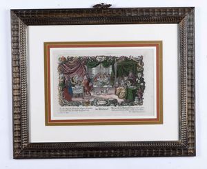 Martin Endelbrecht (1684-1756) I cinque sensi. Serie completa di incisioni originali a bulino, con coloritura coeva. Met� secolo XVIII  - Asta Antiquariato - Associazione Nazionale - Case d'Asta italiane