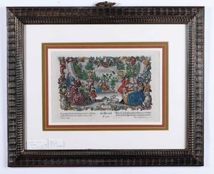 Martin Endelbrecht (1684-1756) I cinque sensi. Serie completa di incisioni originali a bulino, con coloritura coeva. Met� secolo XVIII  - Asta Antiquariato - Associazione Nazionale - Case d'Asta italiane