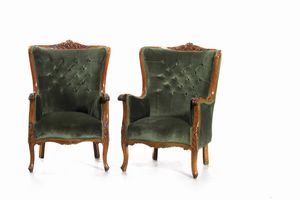 Quattro poltrone Luigi Filippo in legno intagliato, XIX secolo  - Asta Antiquariato - Associazione Nazionale - Case d'Asta italiane