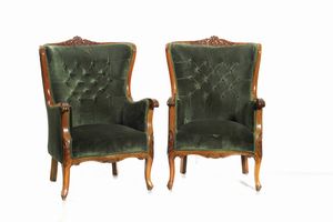 Quattro poltrone Luigi Filippo in legno intagliato, XIX secolo  - Asta Antiquariato - Associazione Nazionale - Case d'Asta italiane