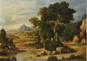 Anonimo del XIX-XX secolo Paesaggio con fiume  - Asta Antiquariato - Associazione Nazionale - Case d'Asta italiane