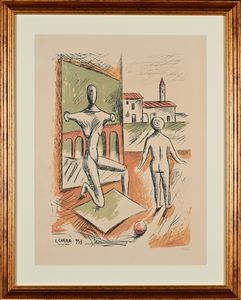 Carlo Carrà : Manichino e bambola  - Asta Grafica Internazionale e Multipli d'Autore - Associazione Nazionale - Case d'Asta italiane