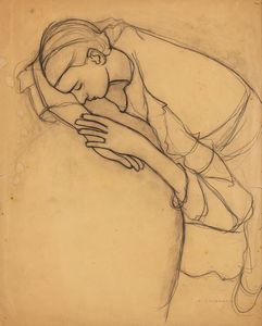 Felice Casorati - Donna dormiente appoggiata al tavolo