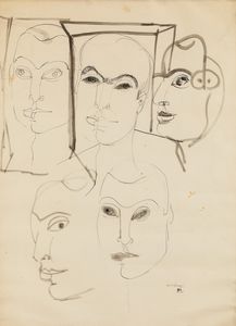 Bruno Cassinari - Senza titolo (Studi di visi)