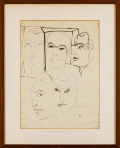 Bruno Cassinari : Senza titolo (Studi di visi)  - Asta Arte Moderna e Contemporanea - Associazione Nazionale - Case d'Asta italiane