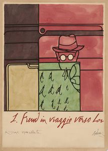 Valerio Adami - Sigmund Freud in viaggio verso Londra