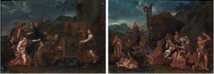 Scuola romana fine XVII secolo - «Mosè e il serpente» e «Adorazione del vitello d'oro»
