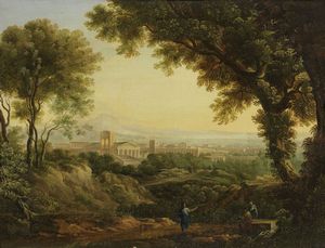 Scuola francese del XVIII secolo - Paesaggio con citt classica sullo sfondo