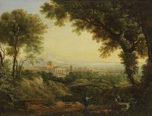 Scuola francese del XVIII secolo - Paesaggio con citt classica sullo sfondo