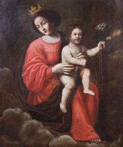 Scuola Italia meridionale fine XVII secolo - Modonna col Bambino e un giglio