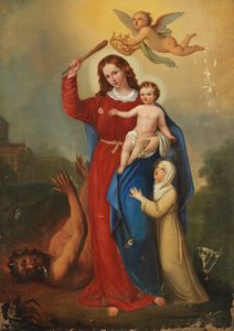 Scuola italiana inizio XVIII secolo - Madonna del Soccorso con Santa
