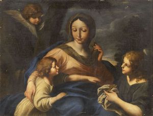 SCUOLA ROMANA DEL XVII SECOLO - Madonna col Bambino e San Giovannino