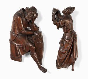 Scuola fiammingo-tedesca fine XVI secolo - Maria orante e Soldato dolente con scudo